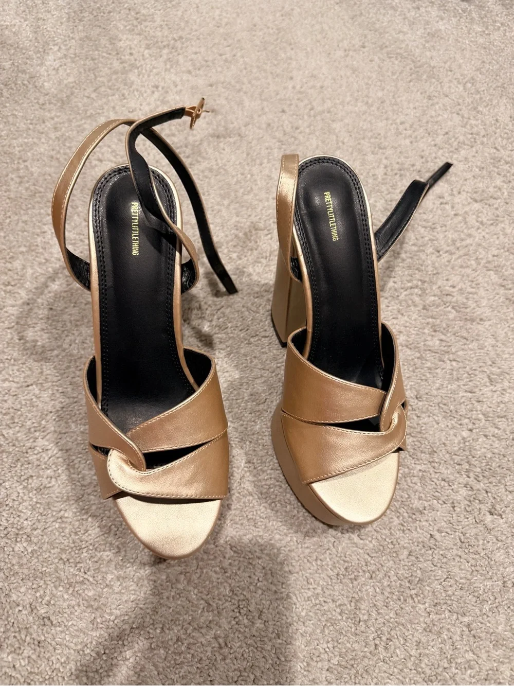 PrettyLittleThing Metallic Gold Block Platform Sandals